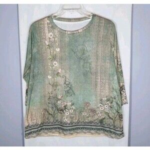 Women’s Floral Cottagecore Top XXL Soft Boho 3/4 Sleeve